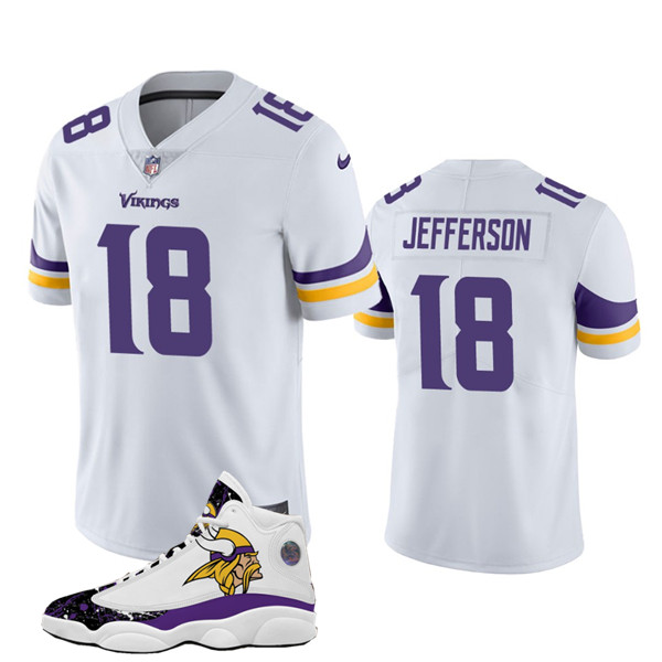 Men's Minnesota Vikings #18 Justin Jefferson White Vapor Untouchable Limited Stitched NFL Jersey +AJ13 shoes Men's Minnesota Vikings #18 Justin Jefferson White Vapor Untouchable Limited Stitched NFL Jersey +AJ13 shoes